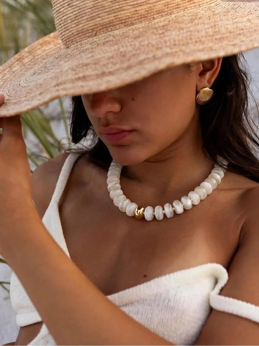 Gold and Cream Bead Choker Necklace